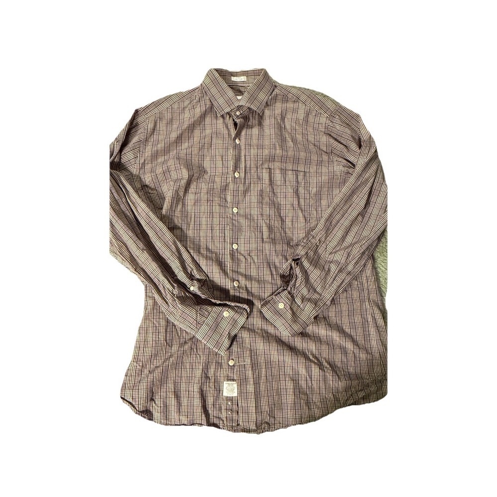 Peter Millar Men's L Blue/Brown Plaid Button-Down Long Sleeve Cotton Shirt